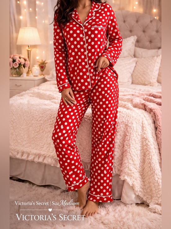 Victoria's Secret Other - Victoria’s Secret Red Polka Dot Pajama Set M Medium Cozy Cute
